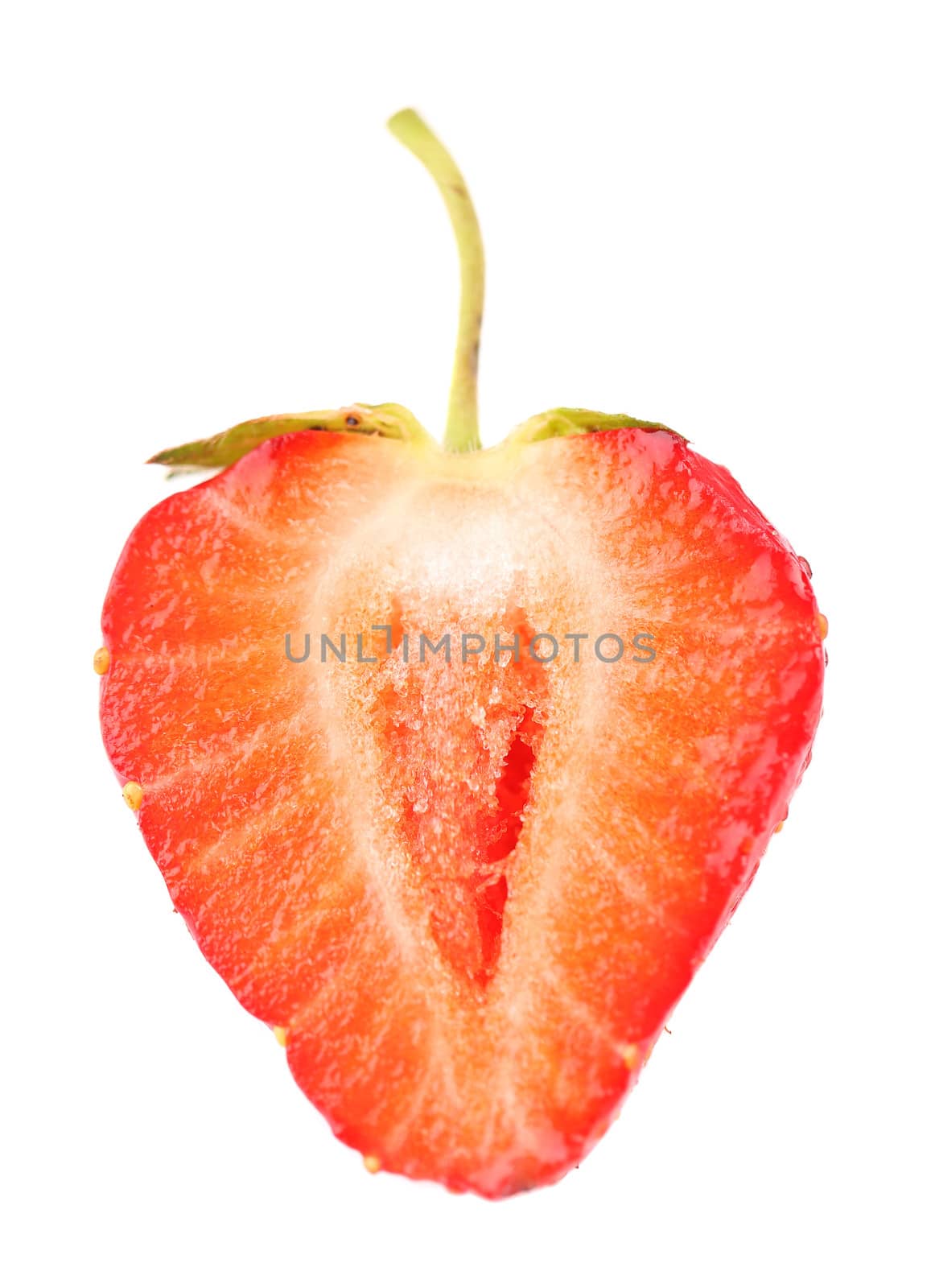 Half of strawberry isolated on a white background.