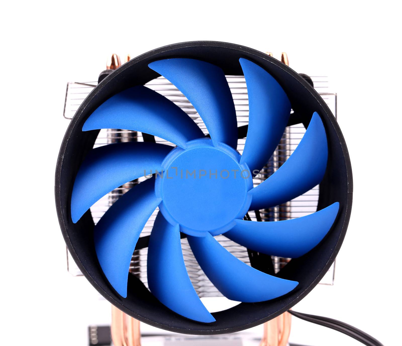 Blue computer fan for PC case. on a white background