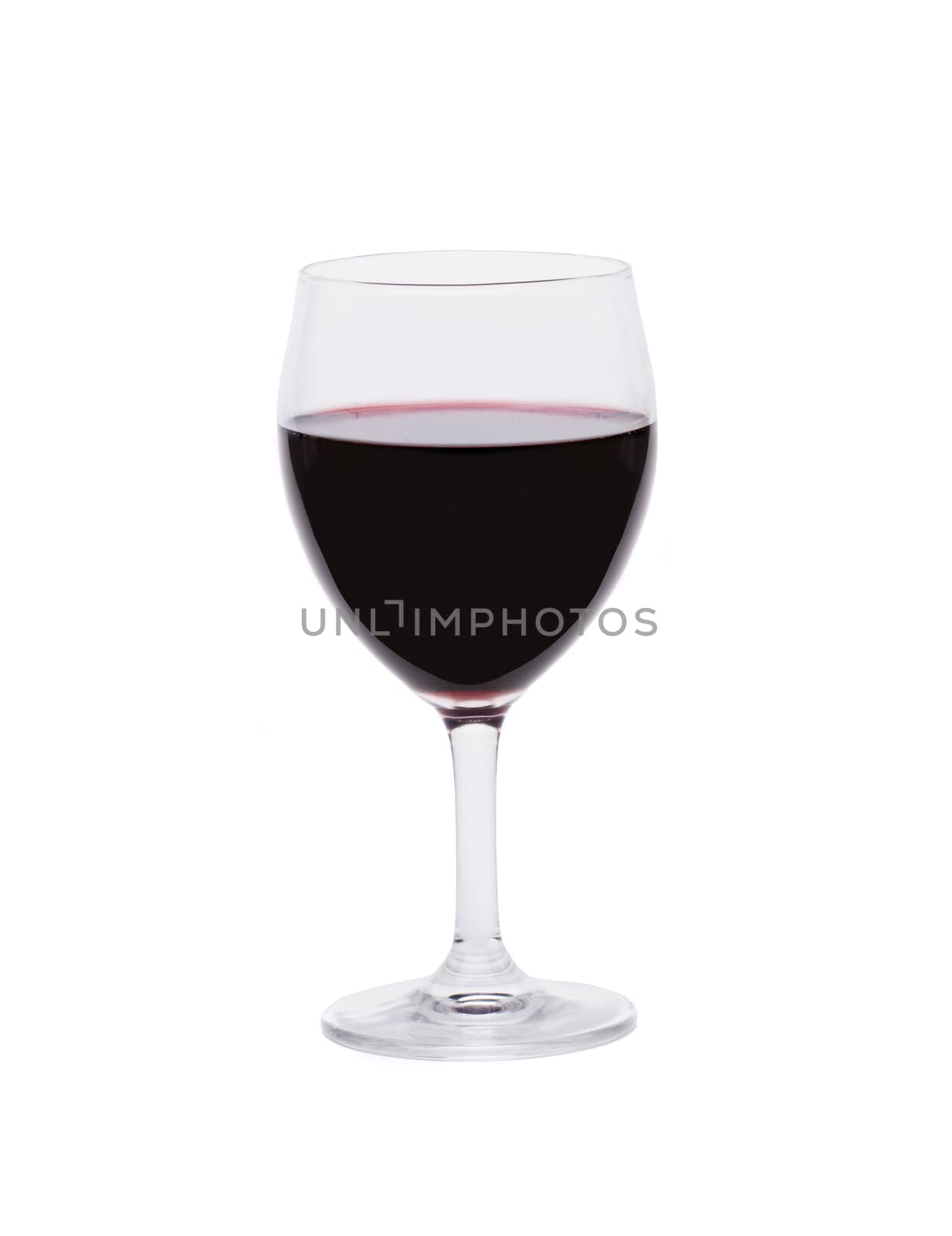 Glass of red wine on a white background.