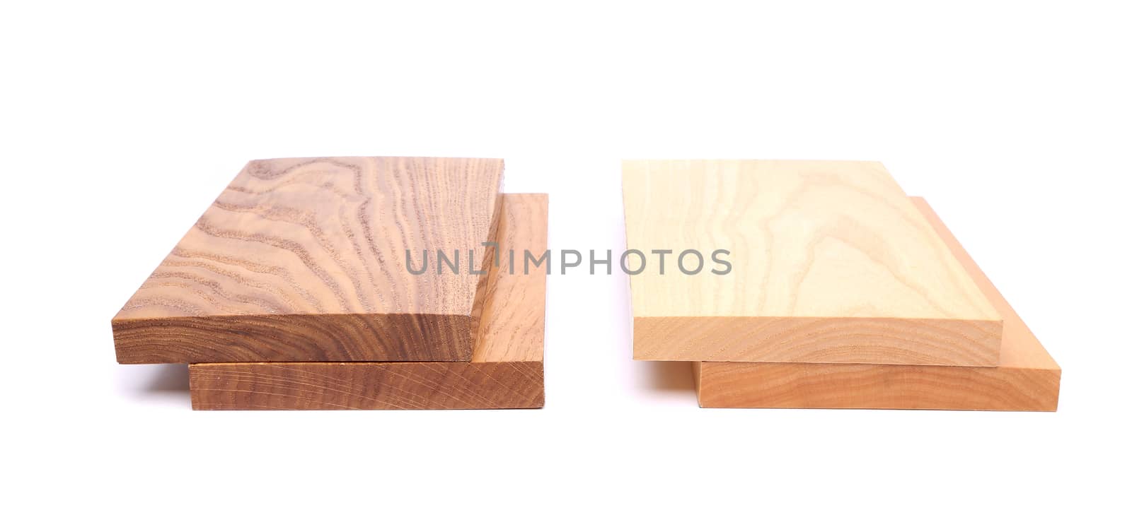 Four wooden plank close-up are located on the white background