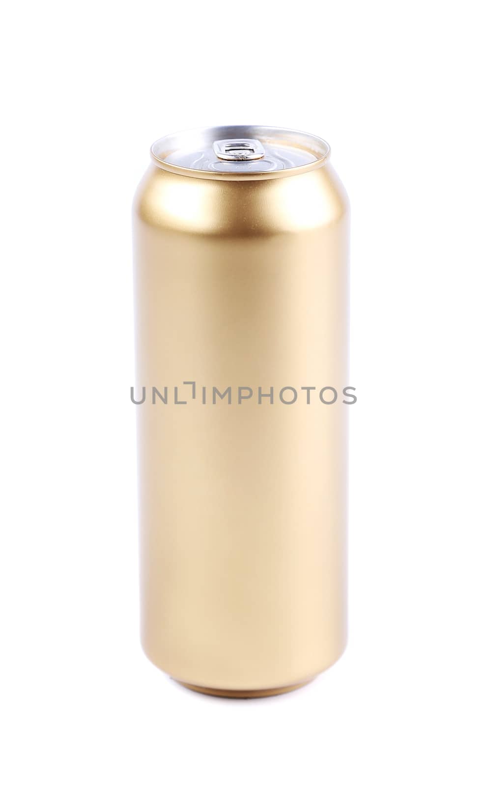 golden beer can isolated on a white background