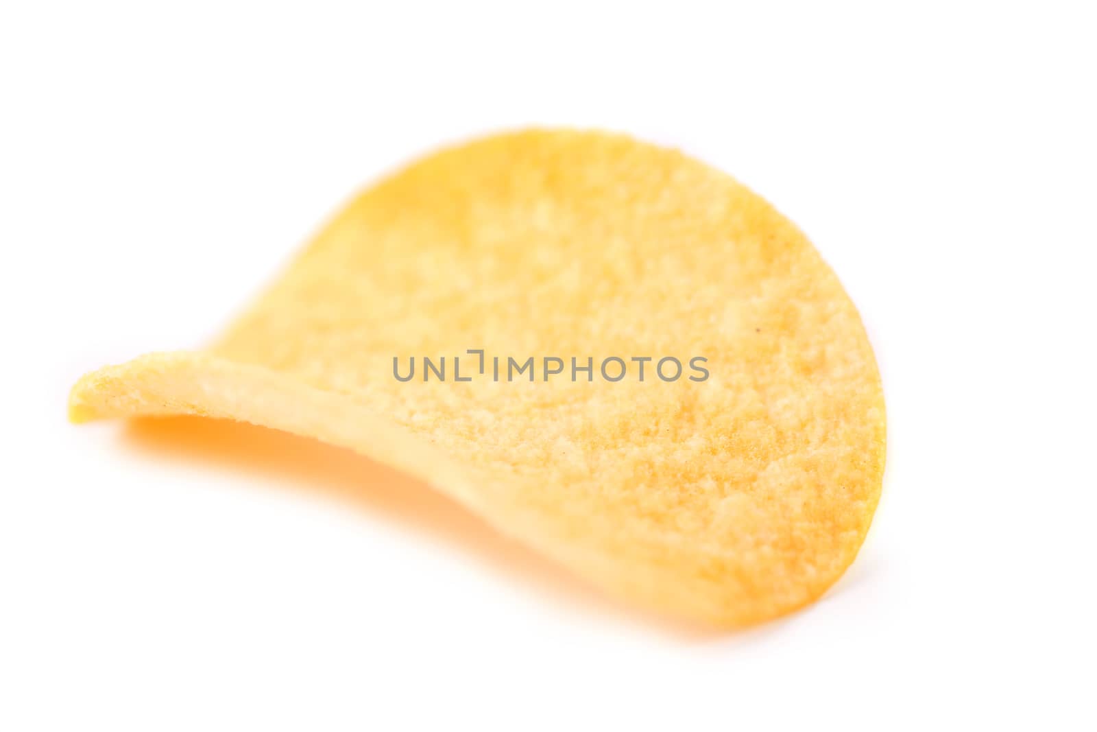 One potato chips isolated on a white background and shadow