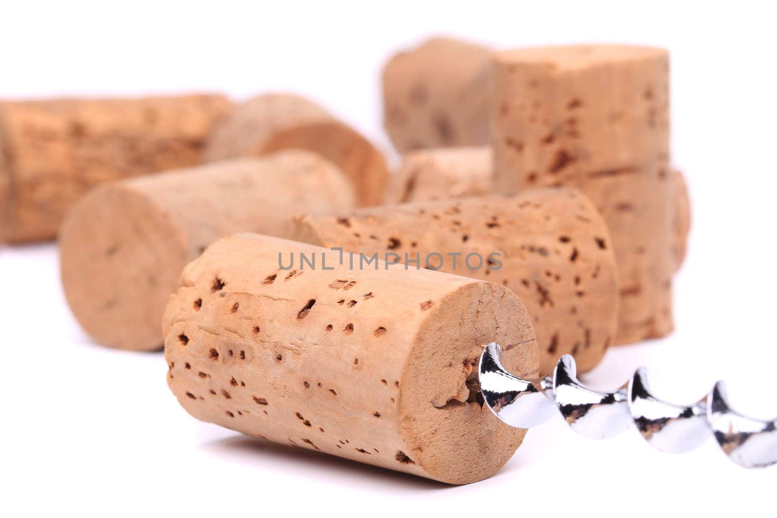Wine corks and cokcrew, isolated on white background