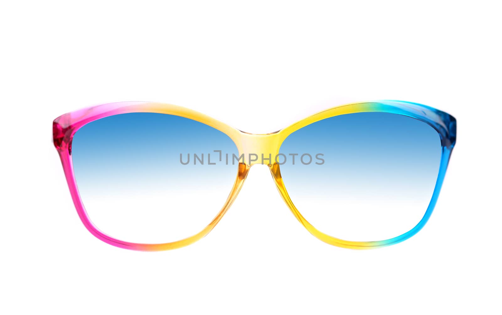 Color sunglasses close-up on a white background