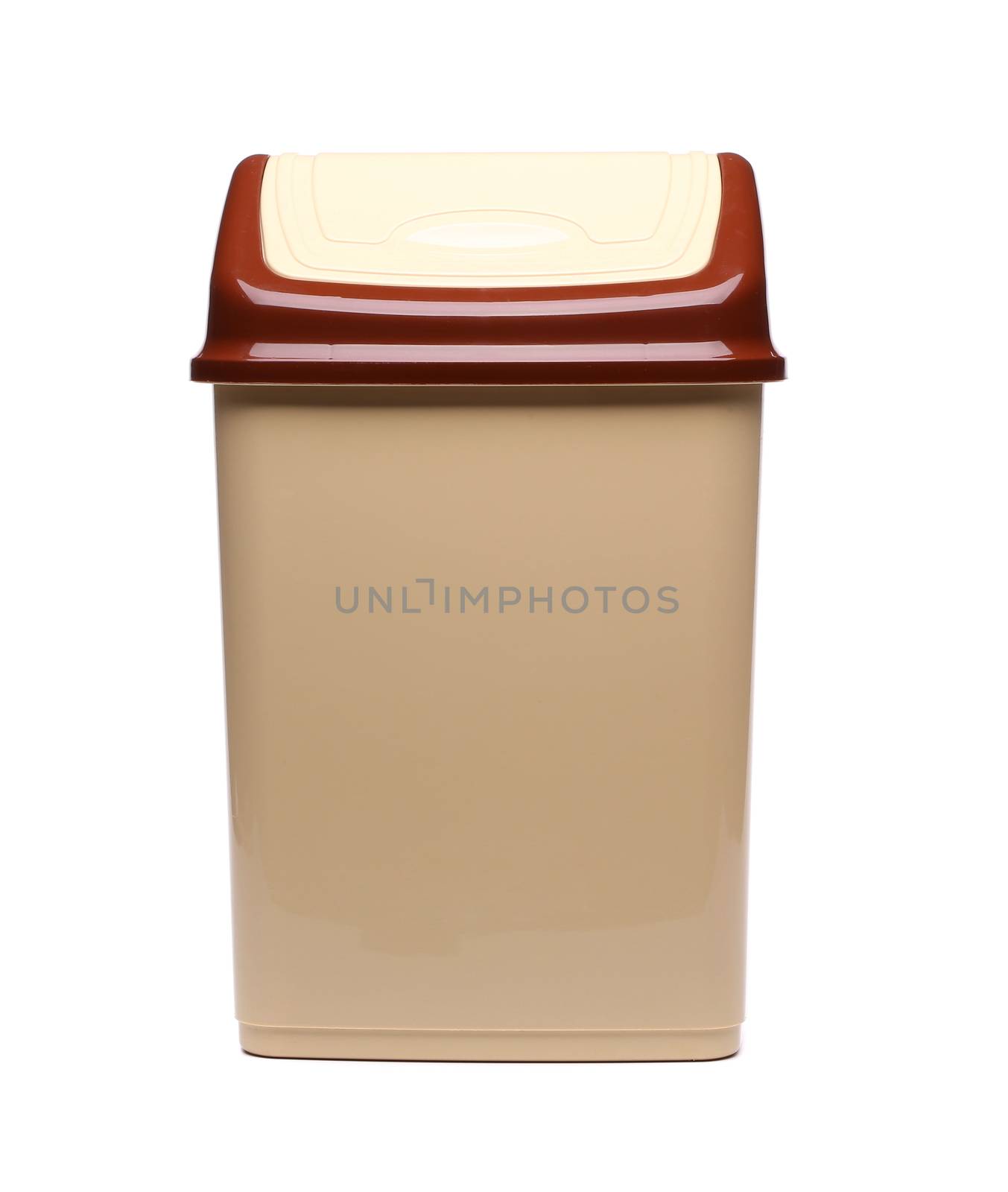 plastic trash can close on a white background