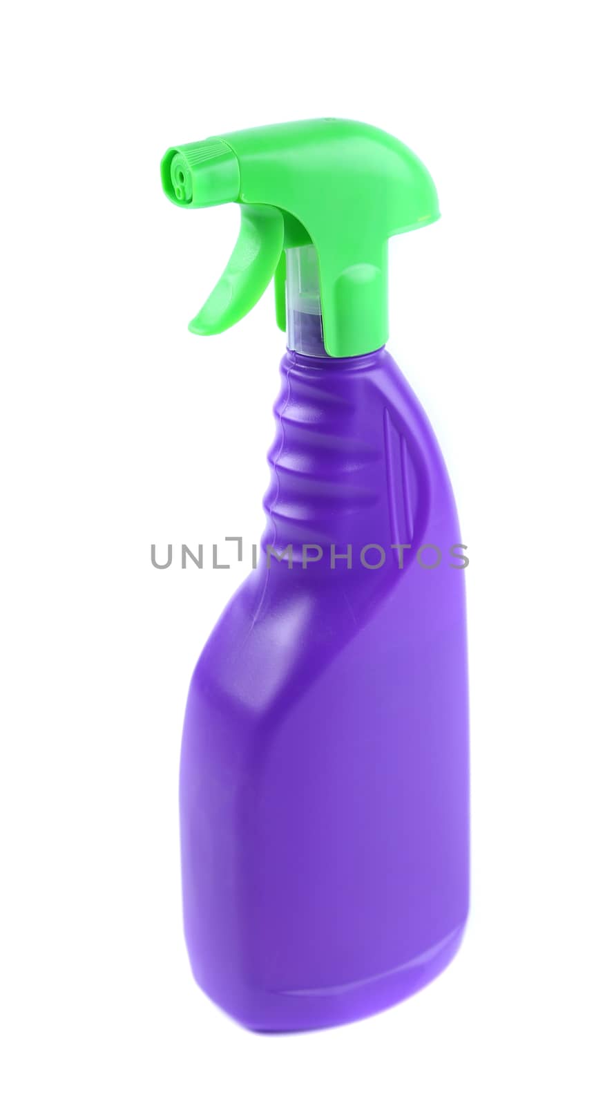 Blue plastic spray bottle isolated on white background