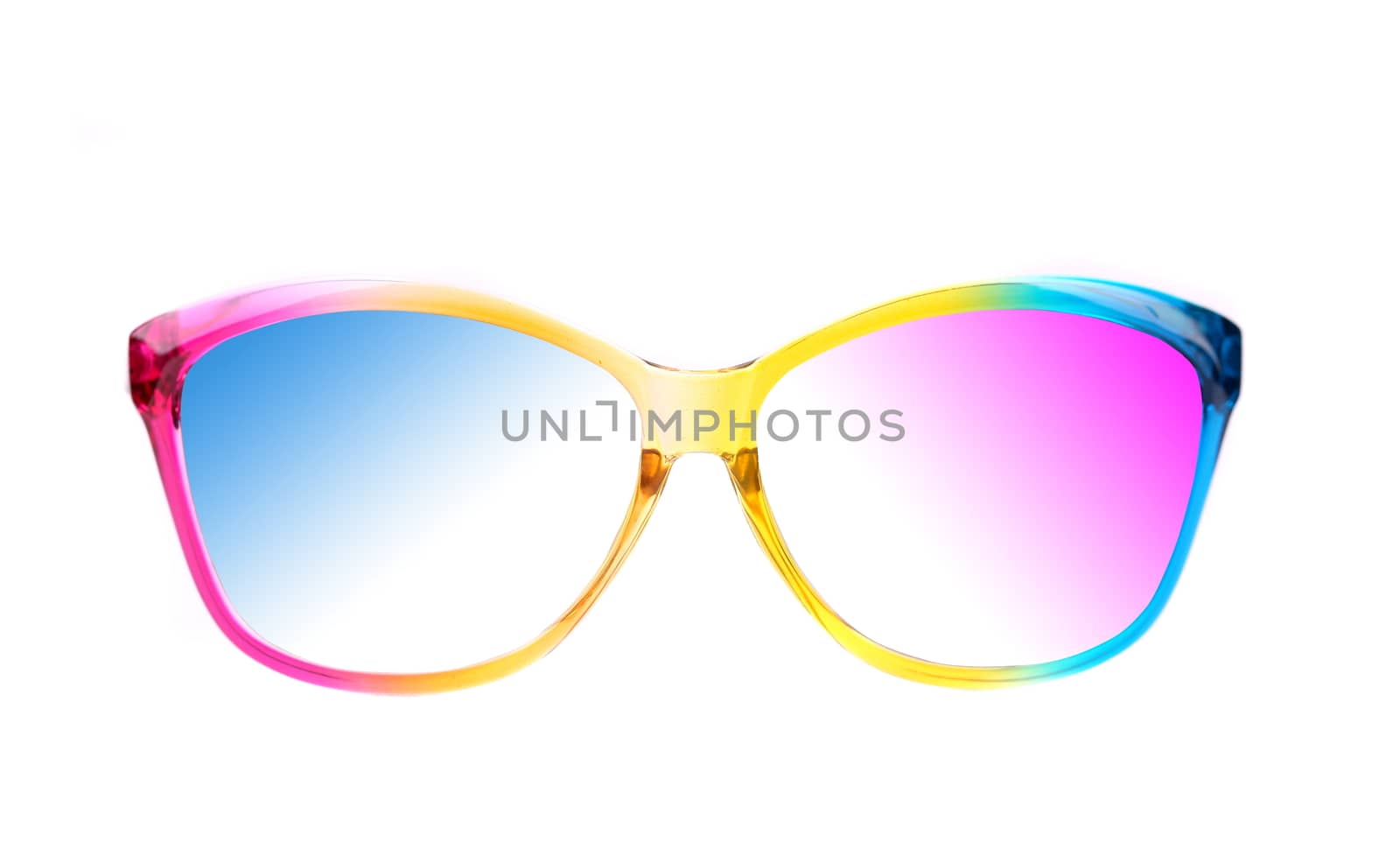 Color sunglasses close-up on a white background