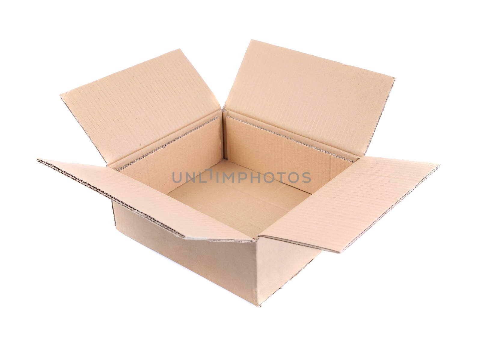 open corrugated cardboard box on white background