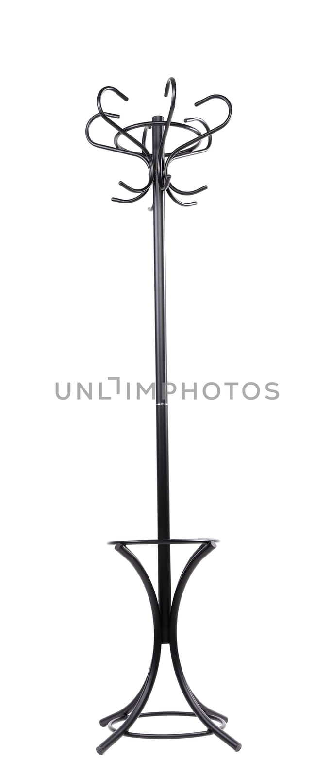 Vintage metal coat rack, isolated on white.