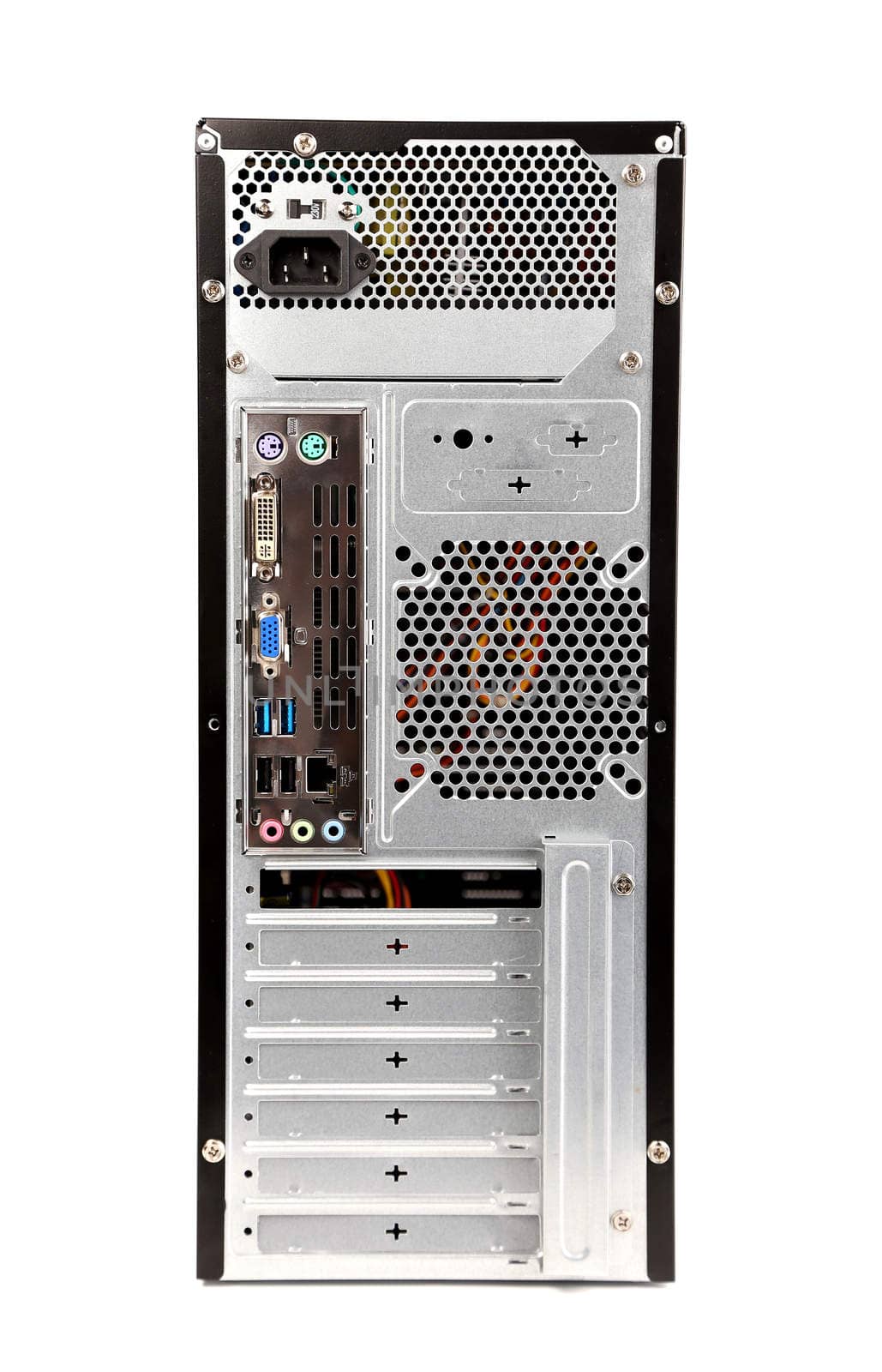 rear panel of the system unit on a white background