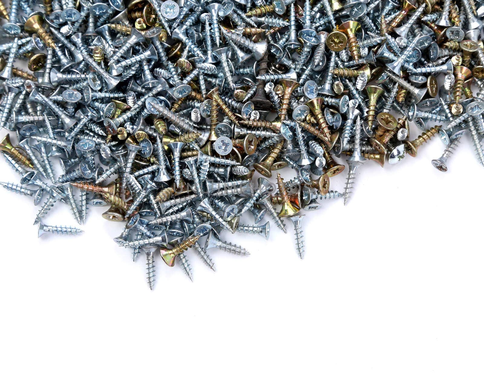 Zinked and anodized screws frame. Half background.