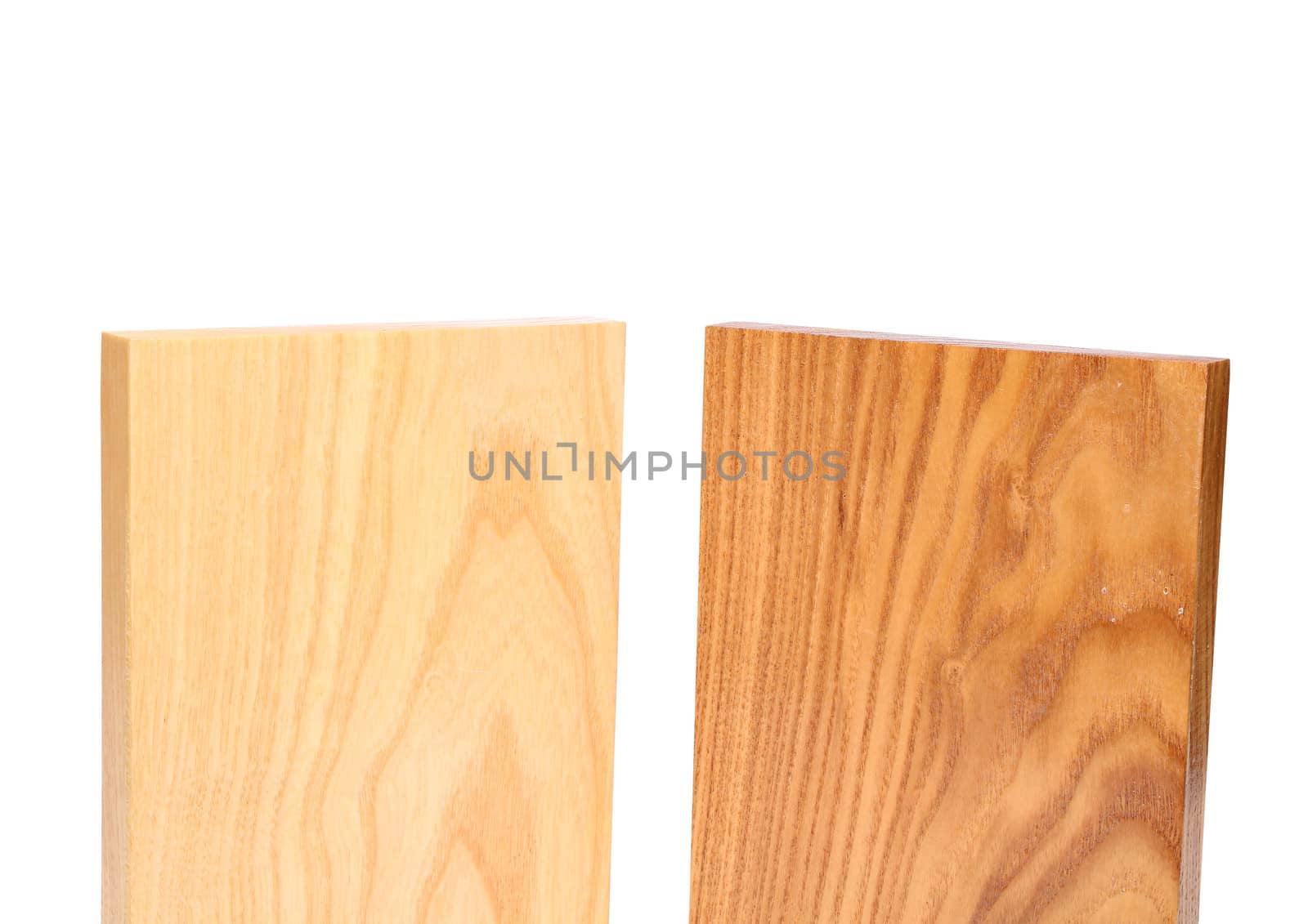 Top two wooden plank close-up are located on the white background