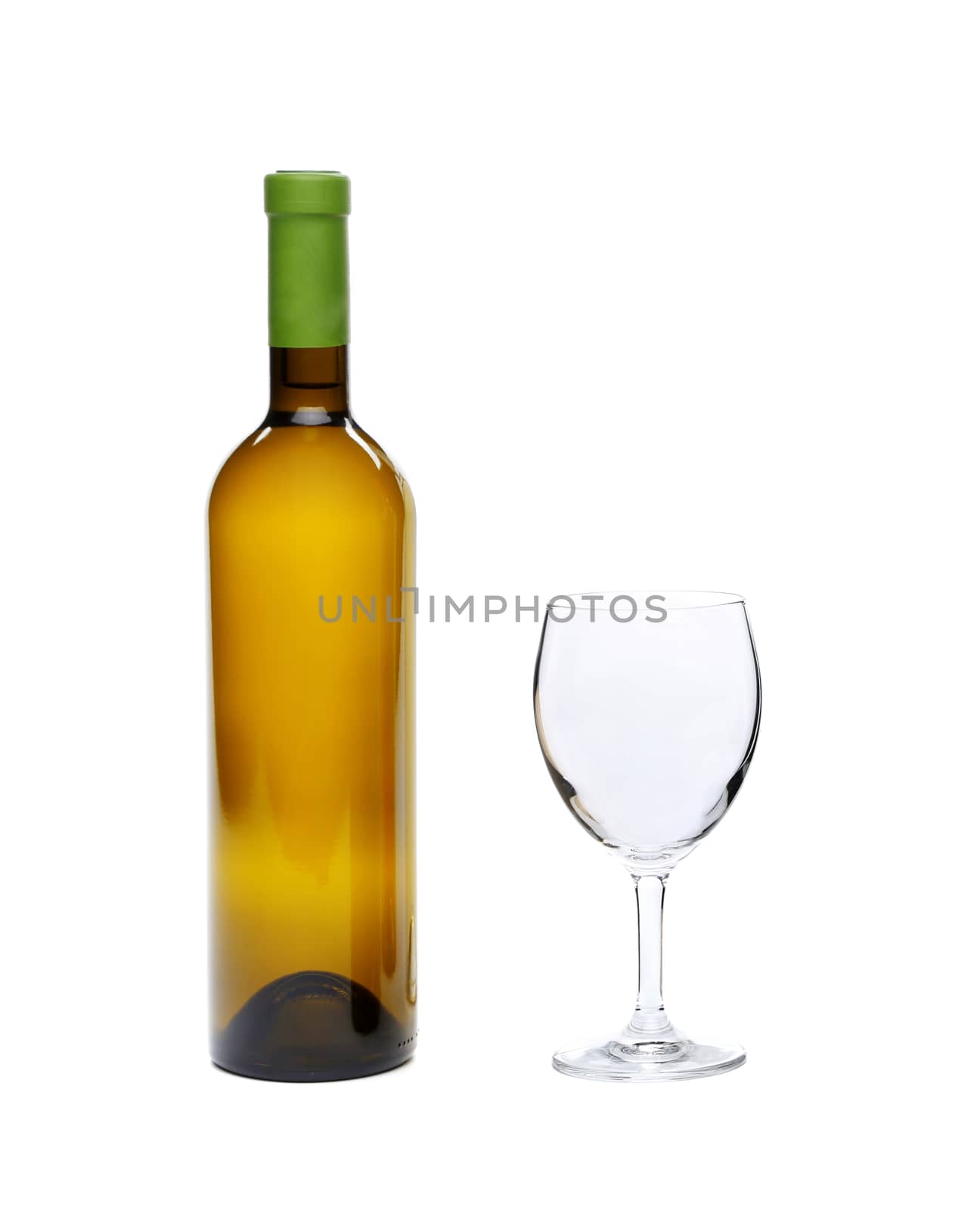 White Wine bottle and glass on white background