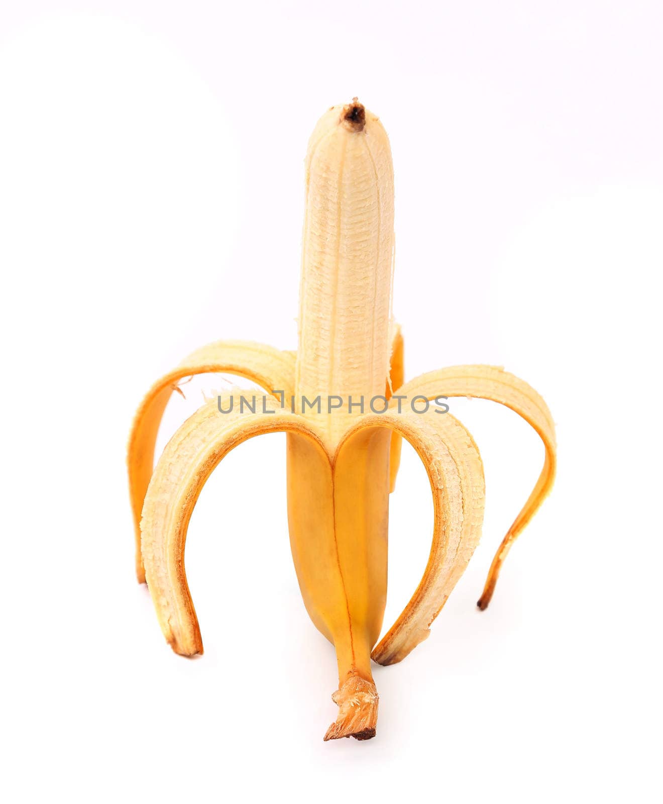 Open banana. Isolated. Close-up. On a white background.