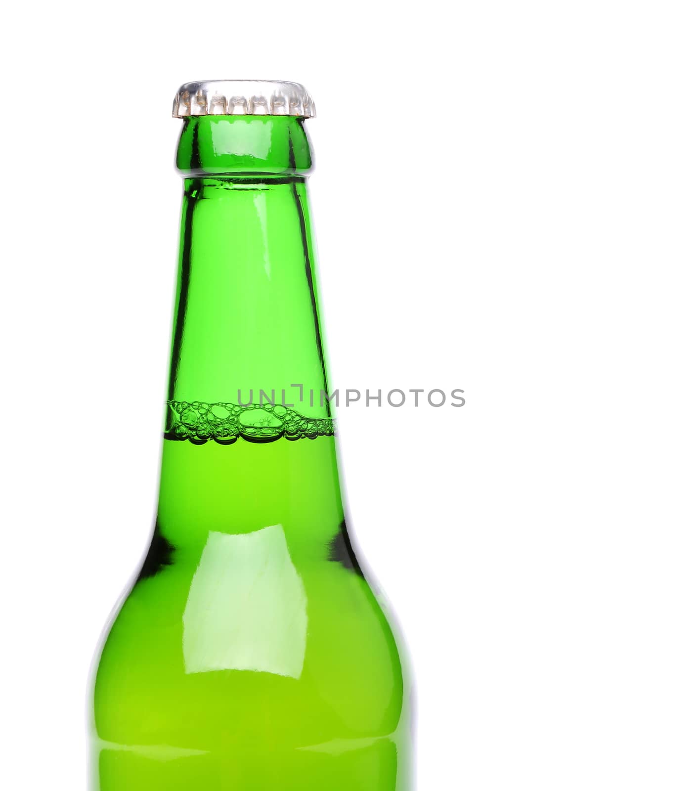 Top bottle of beer isolated on white