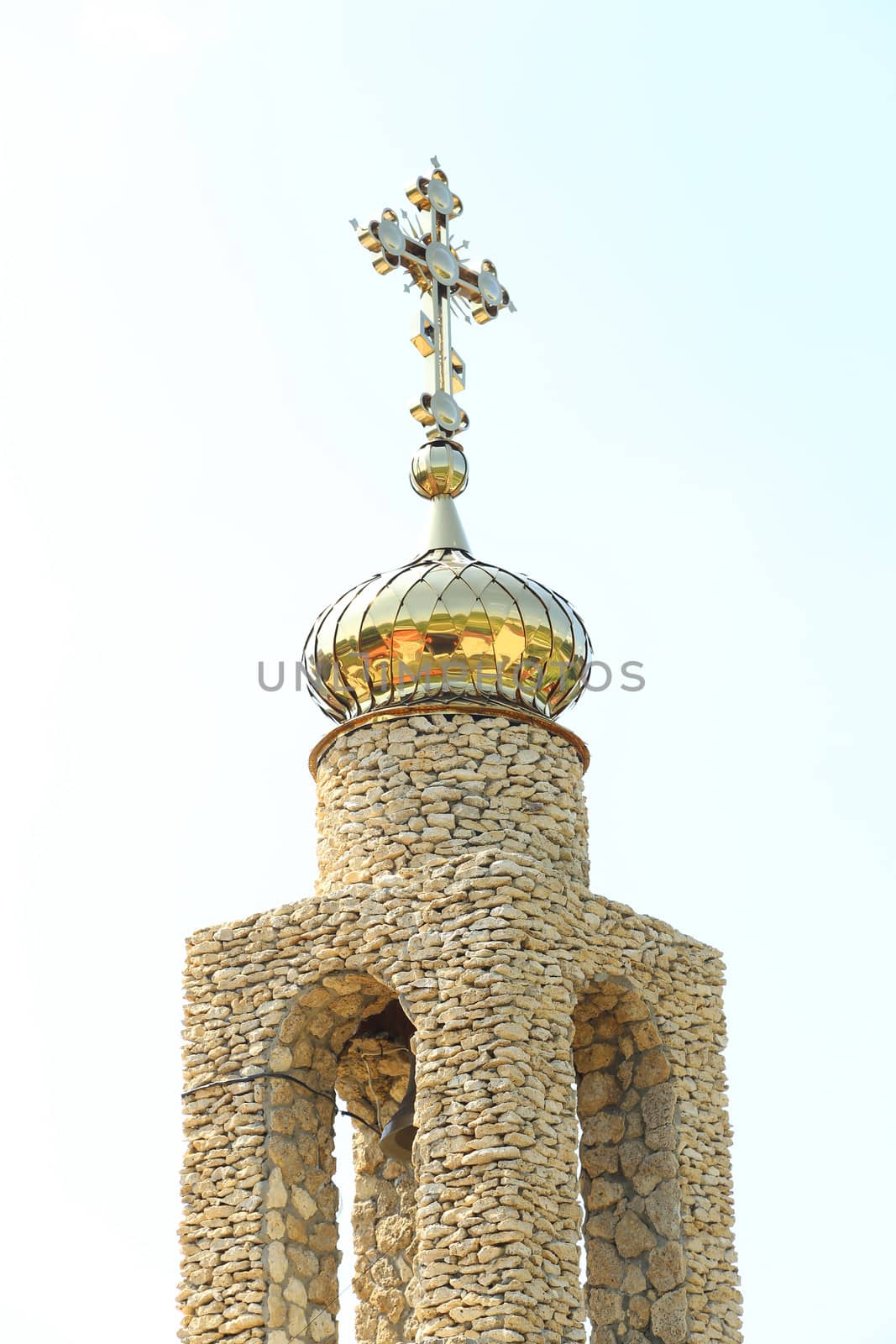 Belfry at blue sky in Old Orhey, Moldova