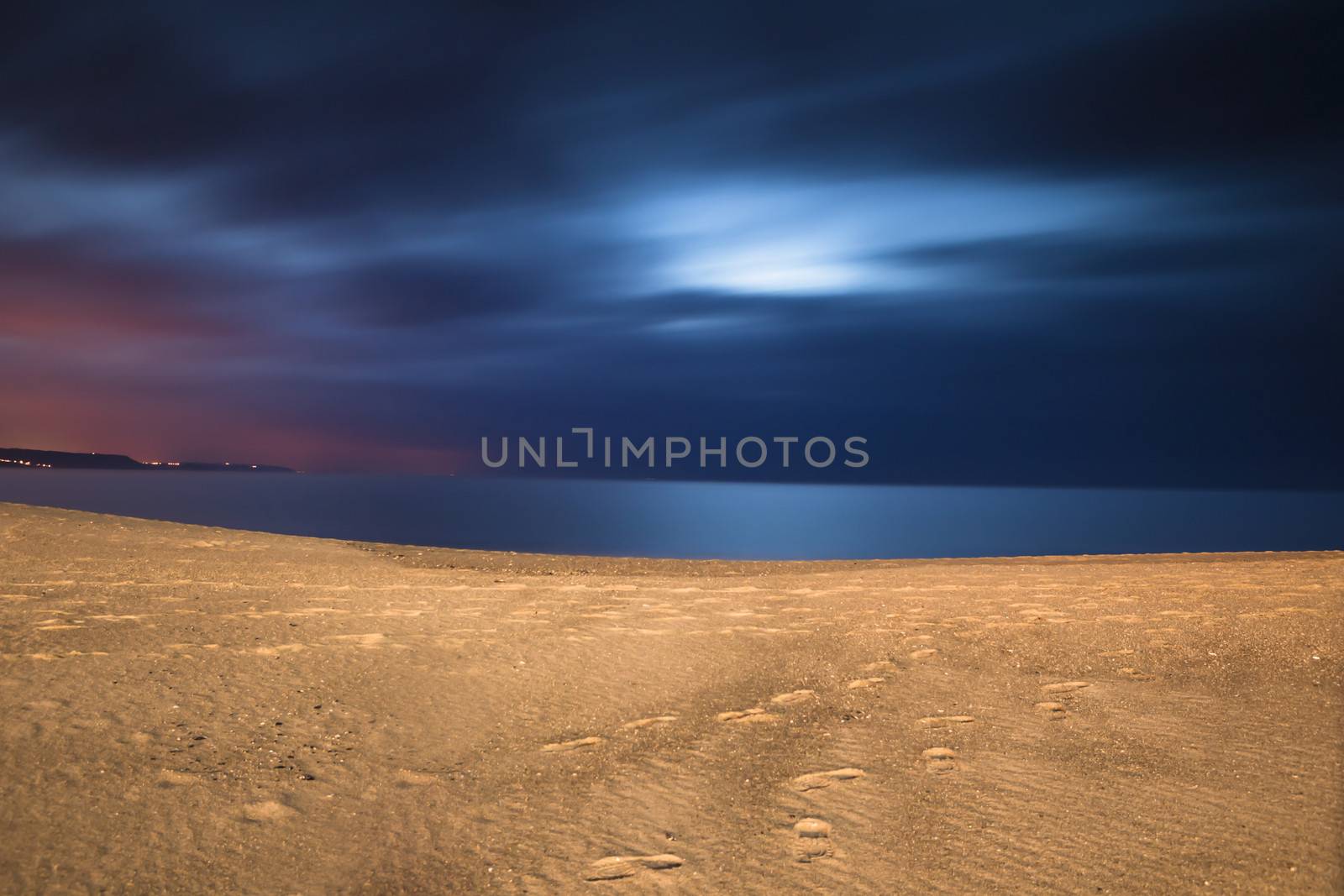 Beautiful night landscape of a white sand beach from south europe