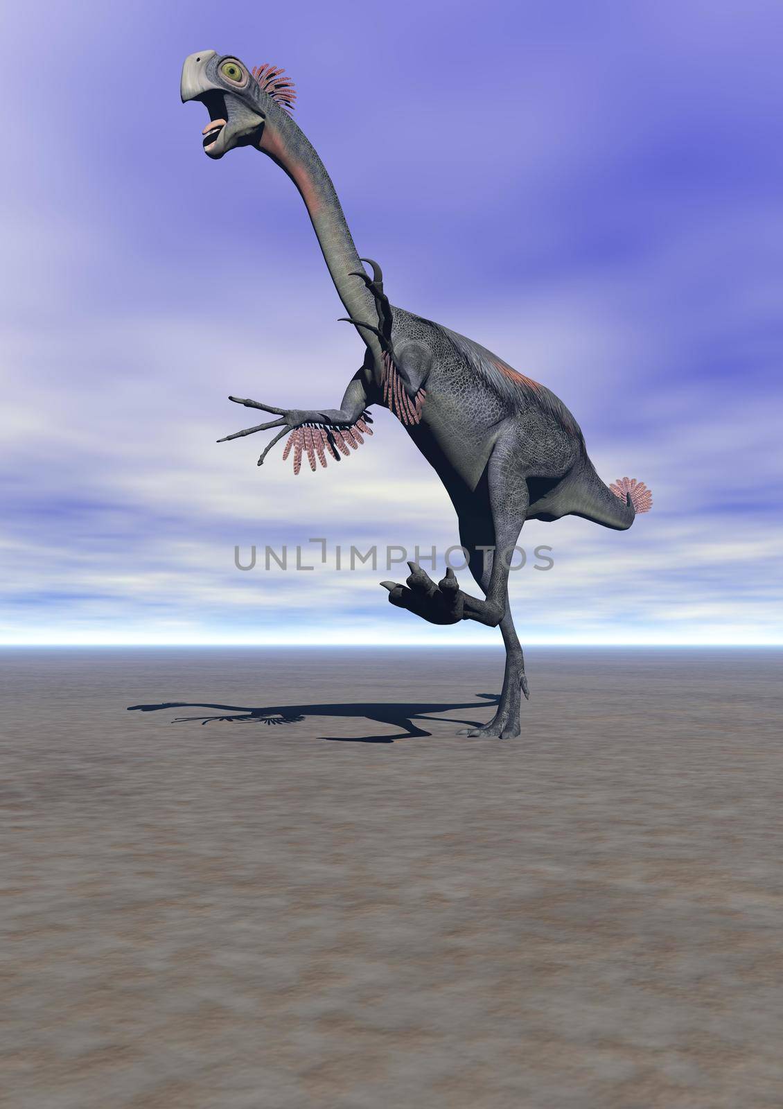 dinosaur gigantoraptor and sky blue