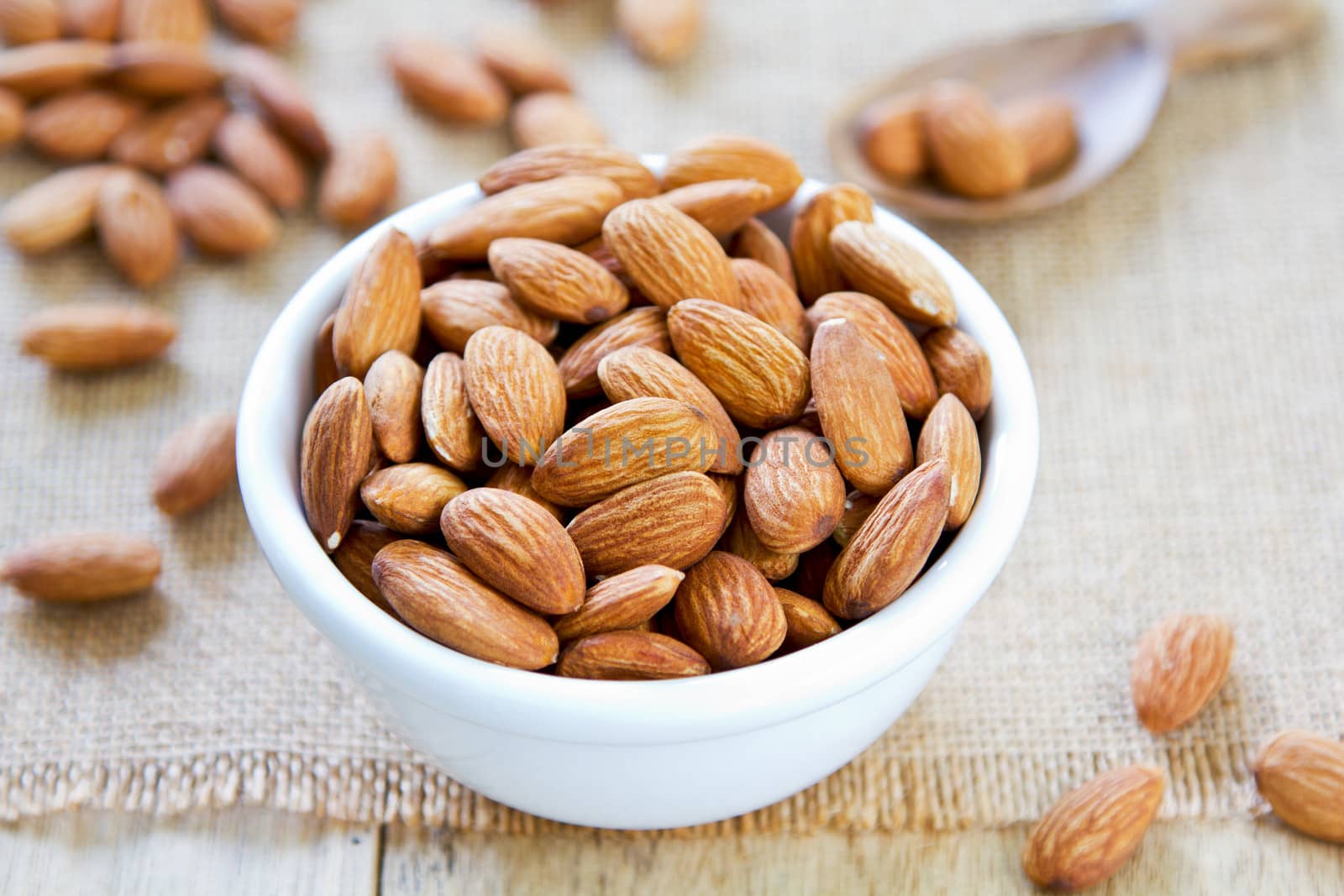 Almonds in a white bowl