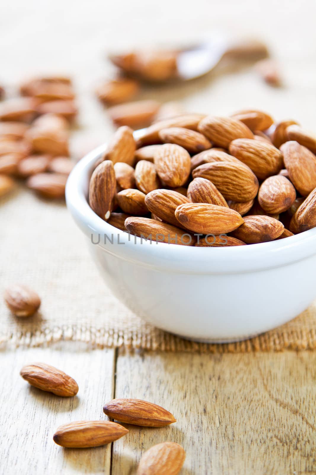 Almonds in a white bowl