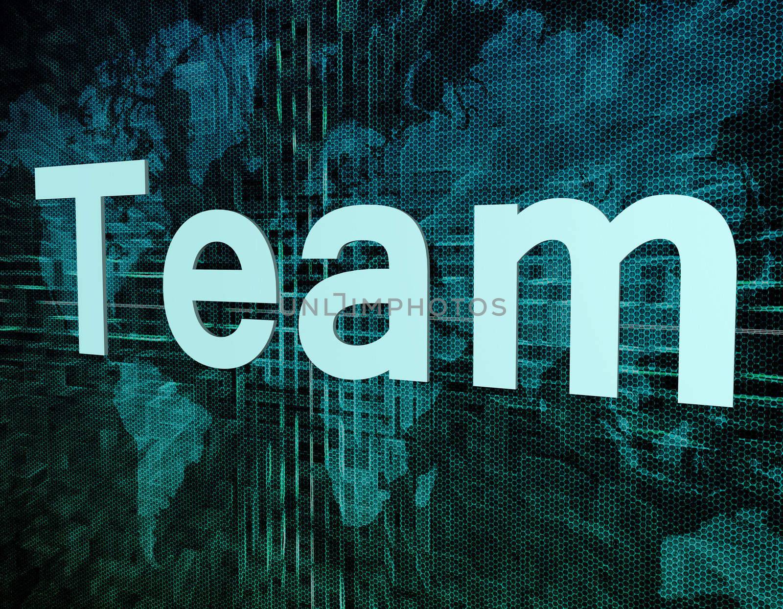 Words on digital world map concept: Team