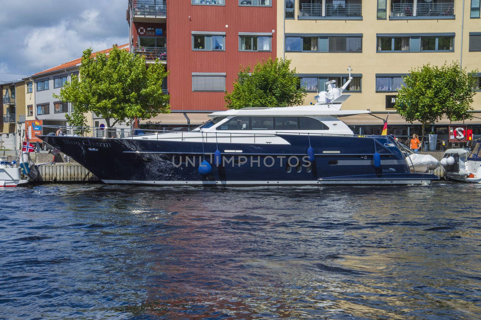 Wim Van der Valk Yachts Continental Yachts, built in the Netherlands, the ship has a German flag and is moored to the quay in the port of Halden, Norway.
