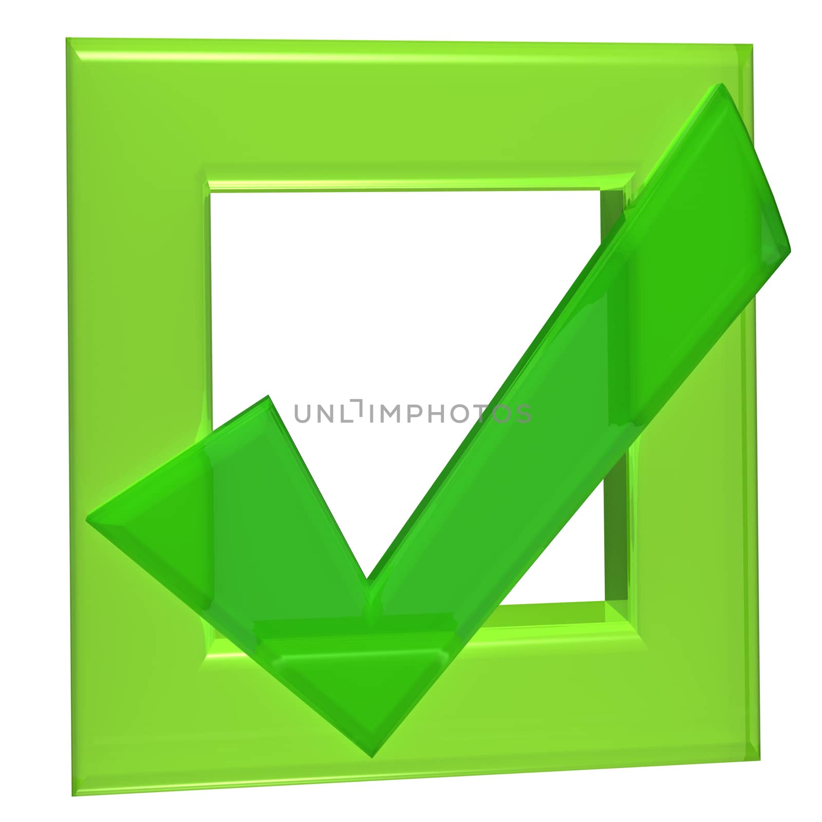 Green d symbol of checkbox mark on white background