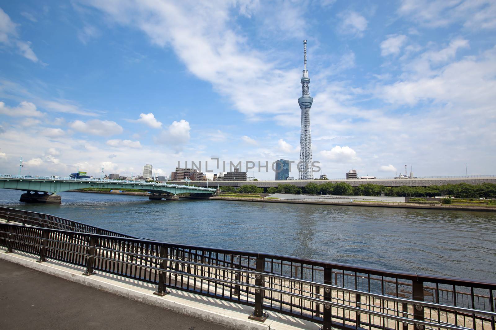 View of Tokyo skyline from Sumida river