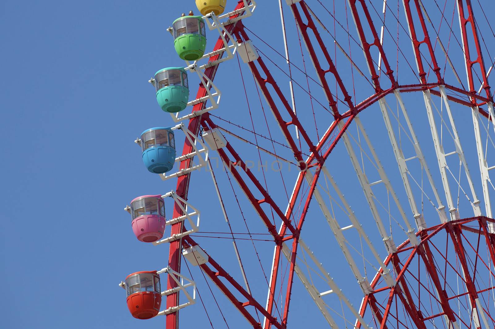 Close up of the colorful Ferris Wheel in Tokyo