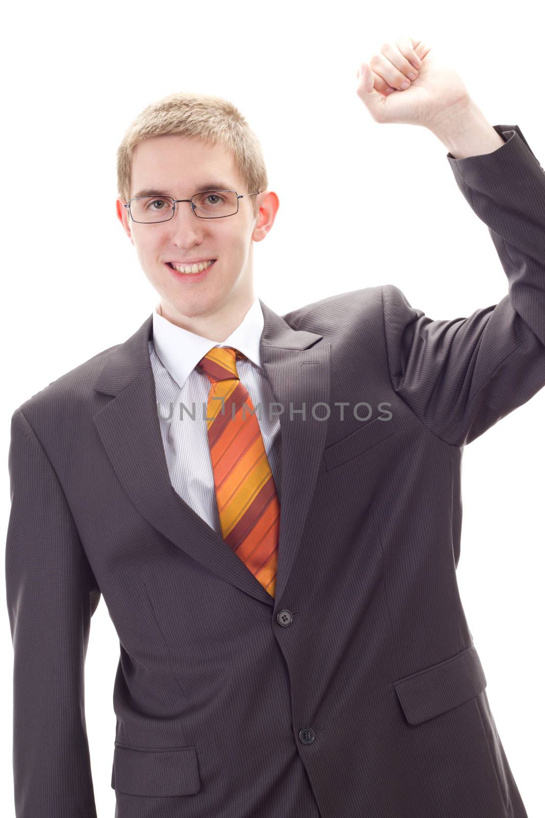 Male business person very happy about his success