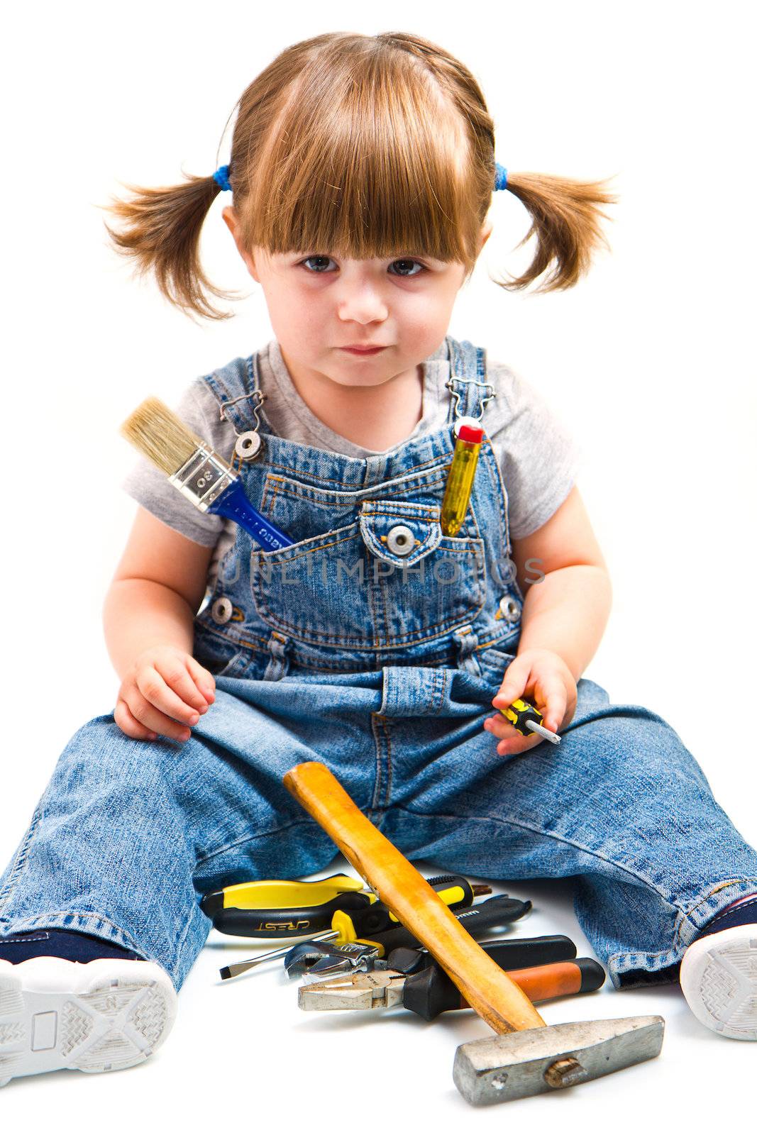 baby girl with working tool by lsantilli