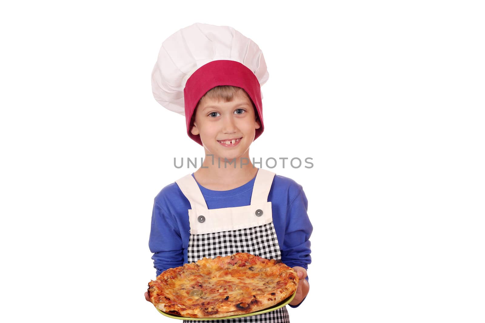 chef happy boy with pizza