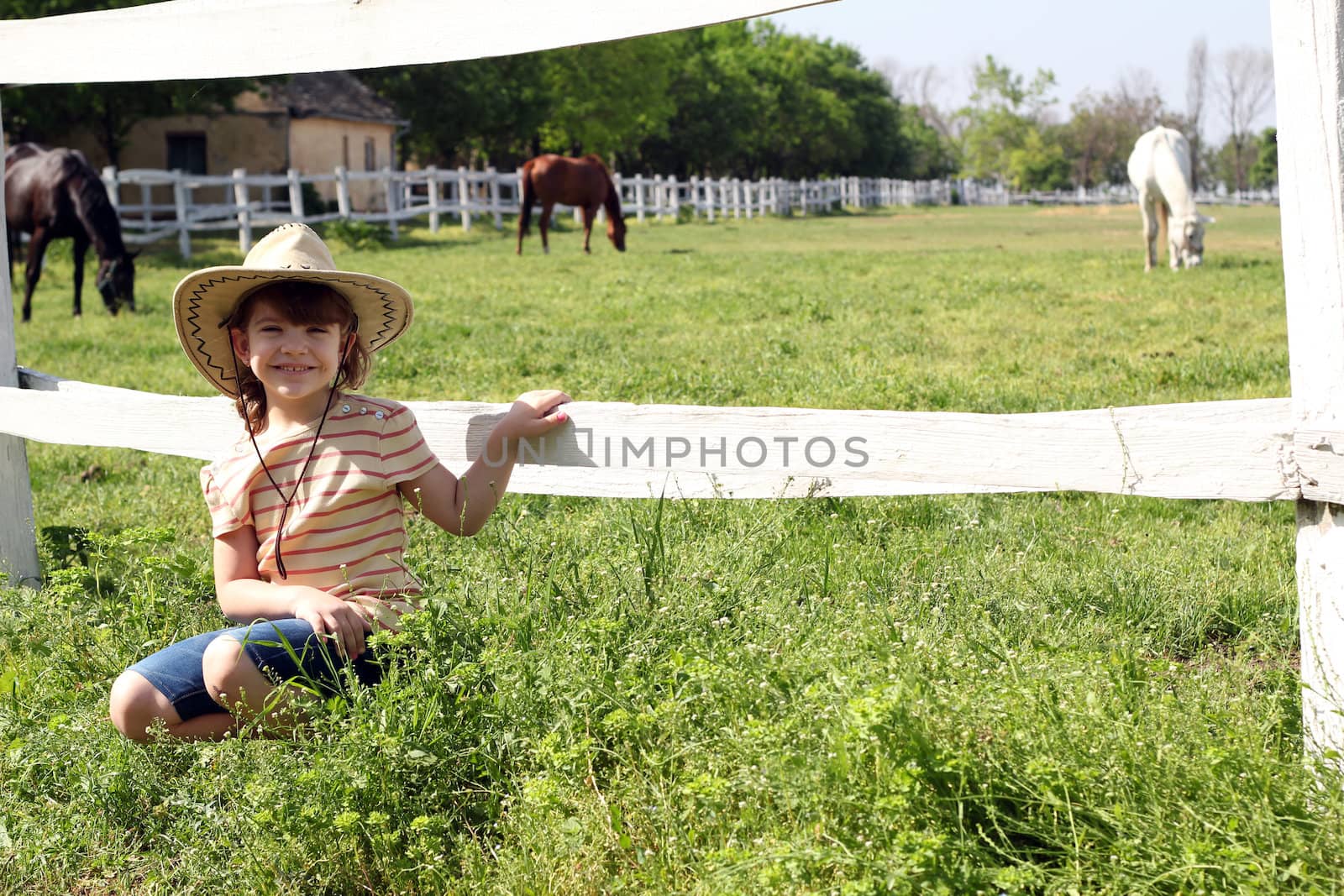 happy little girl on farm