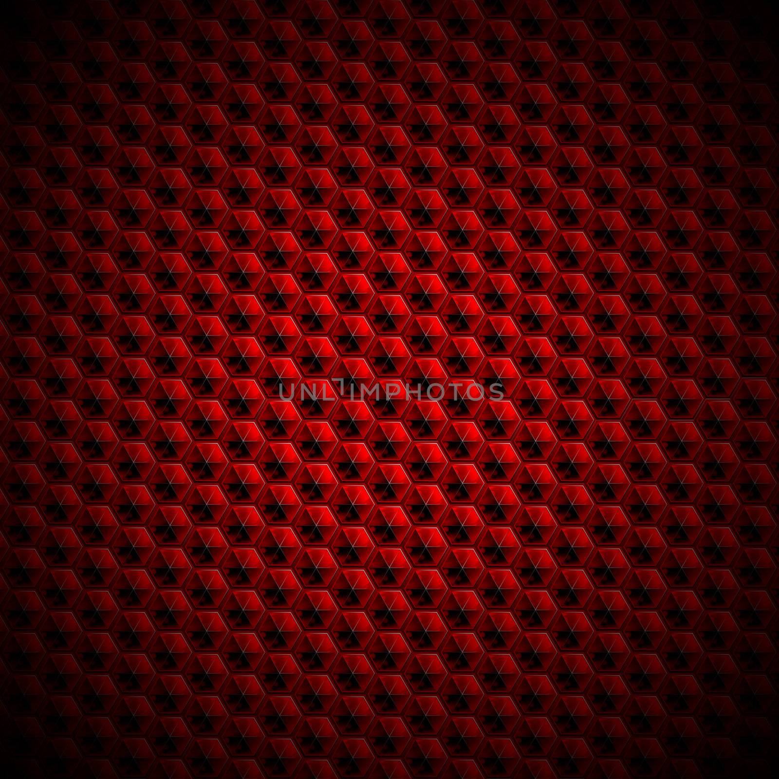 Black and red abstract background with hexagons, cubes and pyramids 