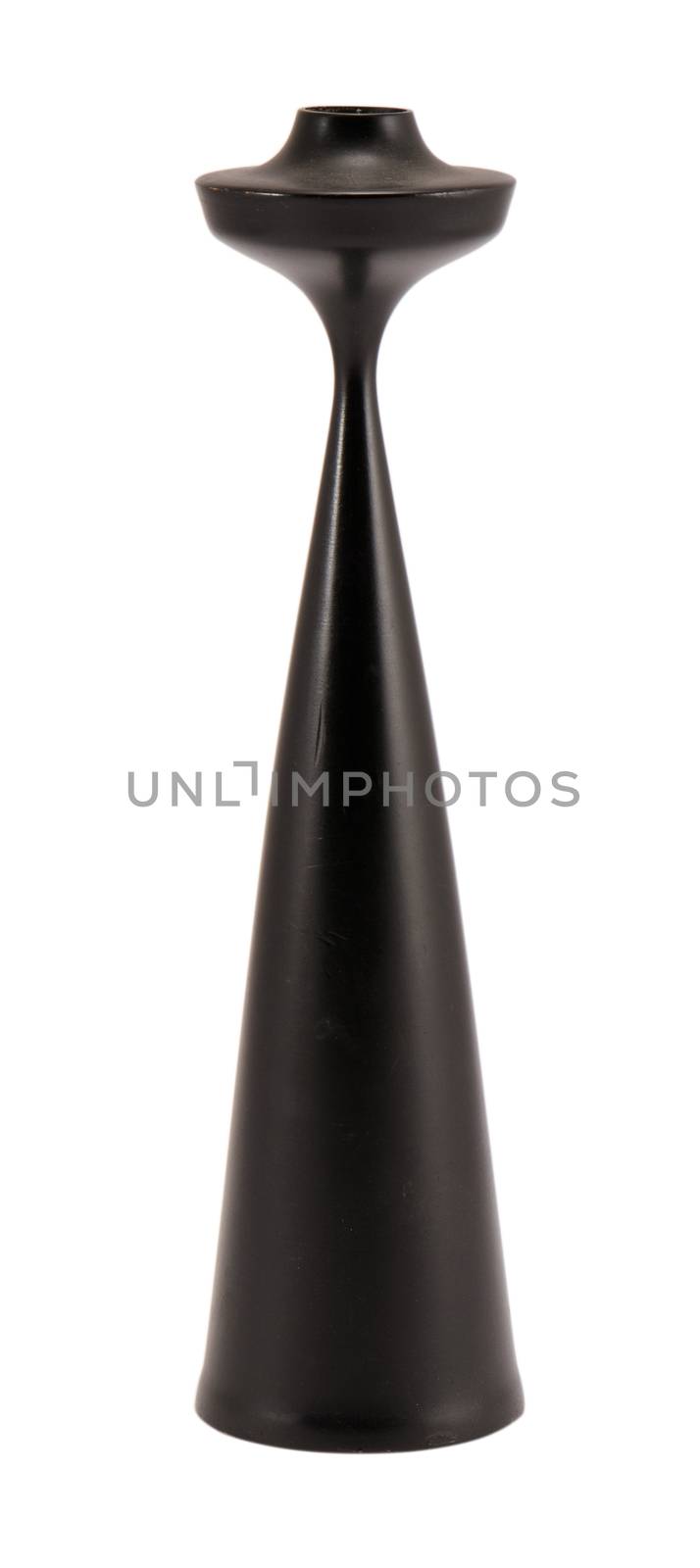 wooden black vintage curvy candlestick candle stick isolated on white background.