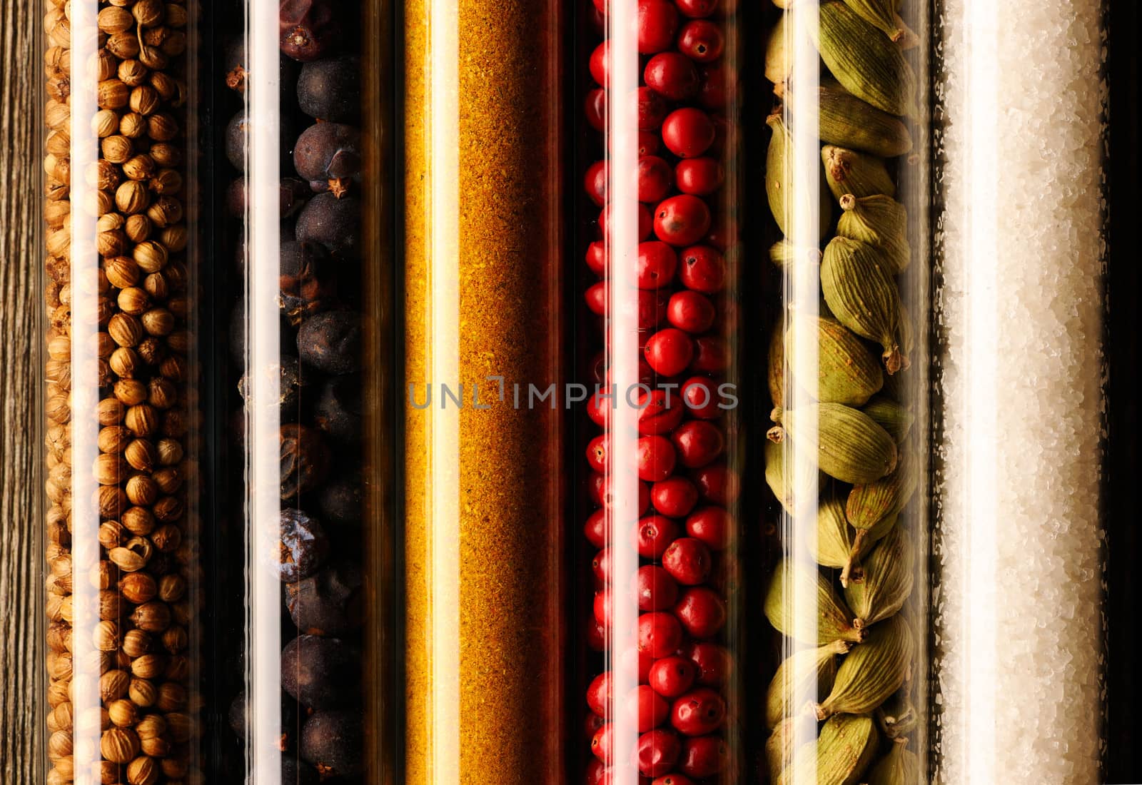 Spices in beakers close up