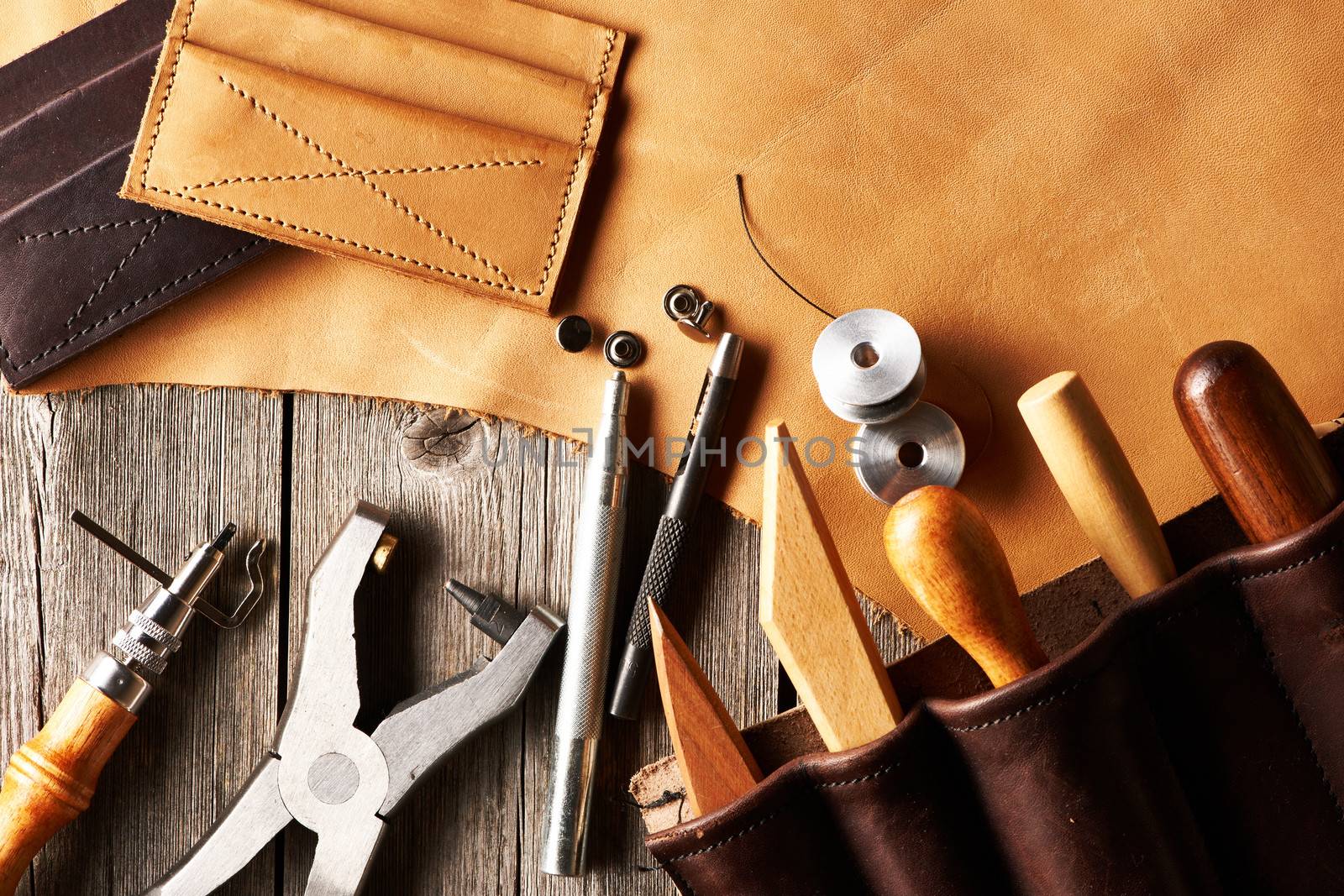 Leather crafting tools still life