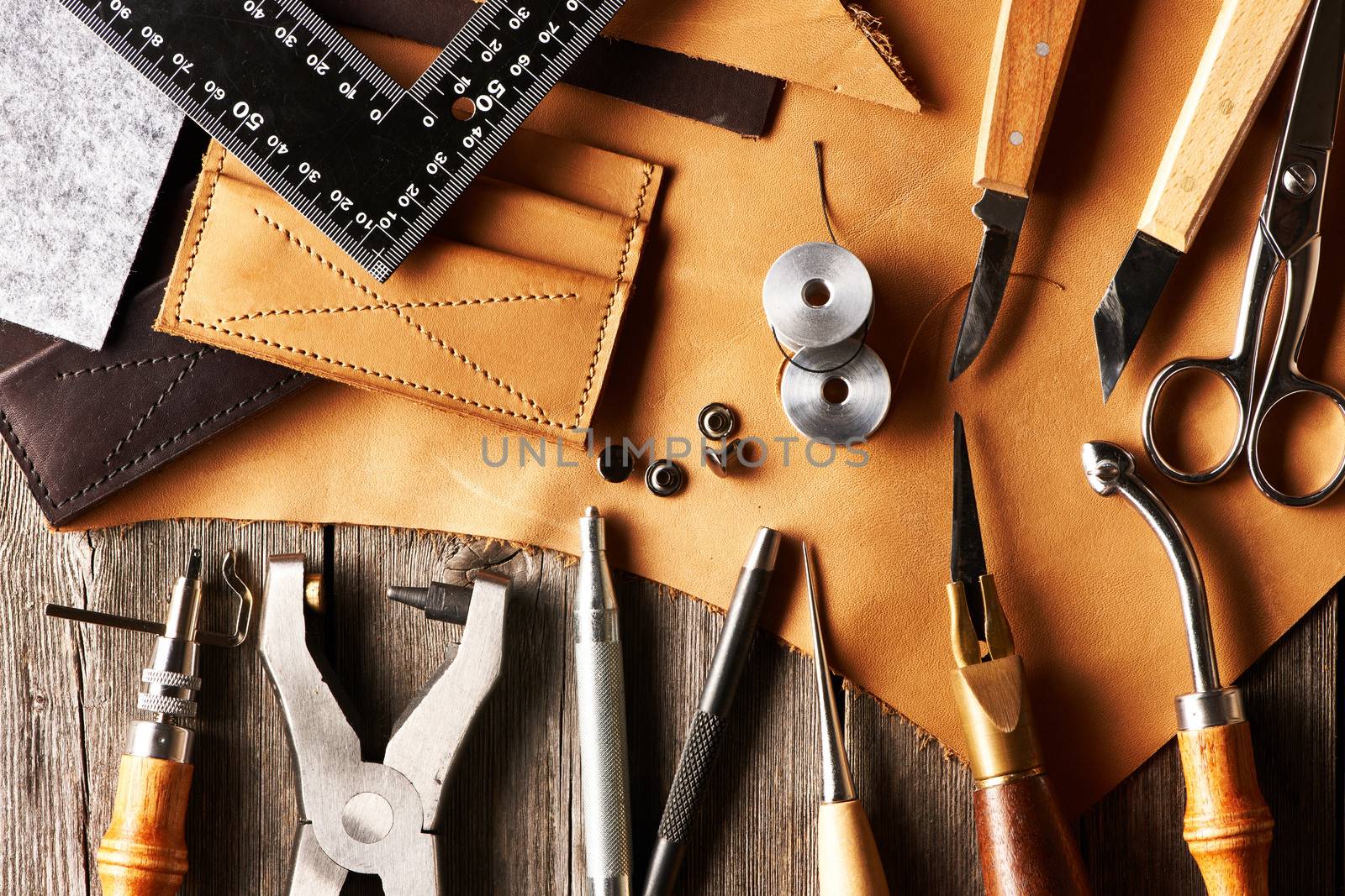 Leather crafting tools still life