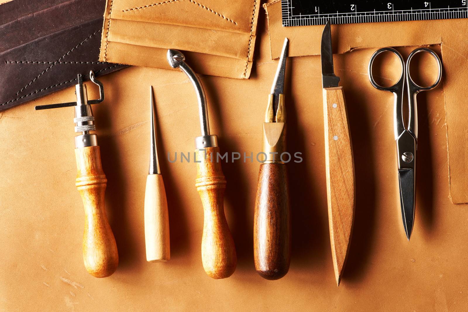 Leather crafting tools still life