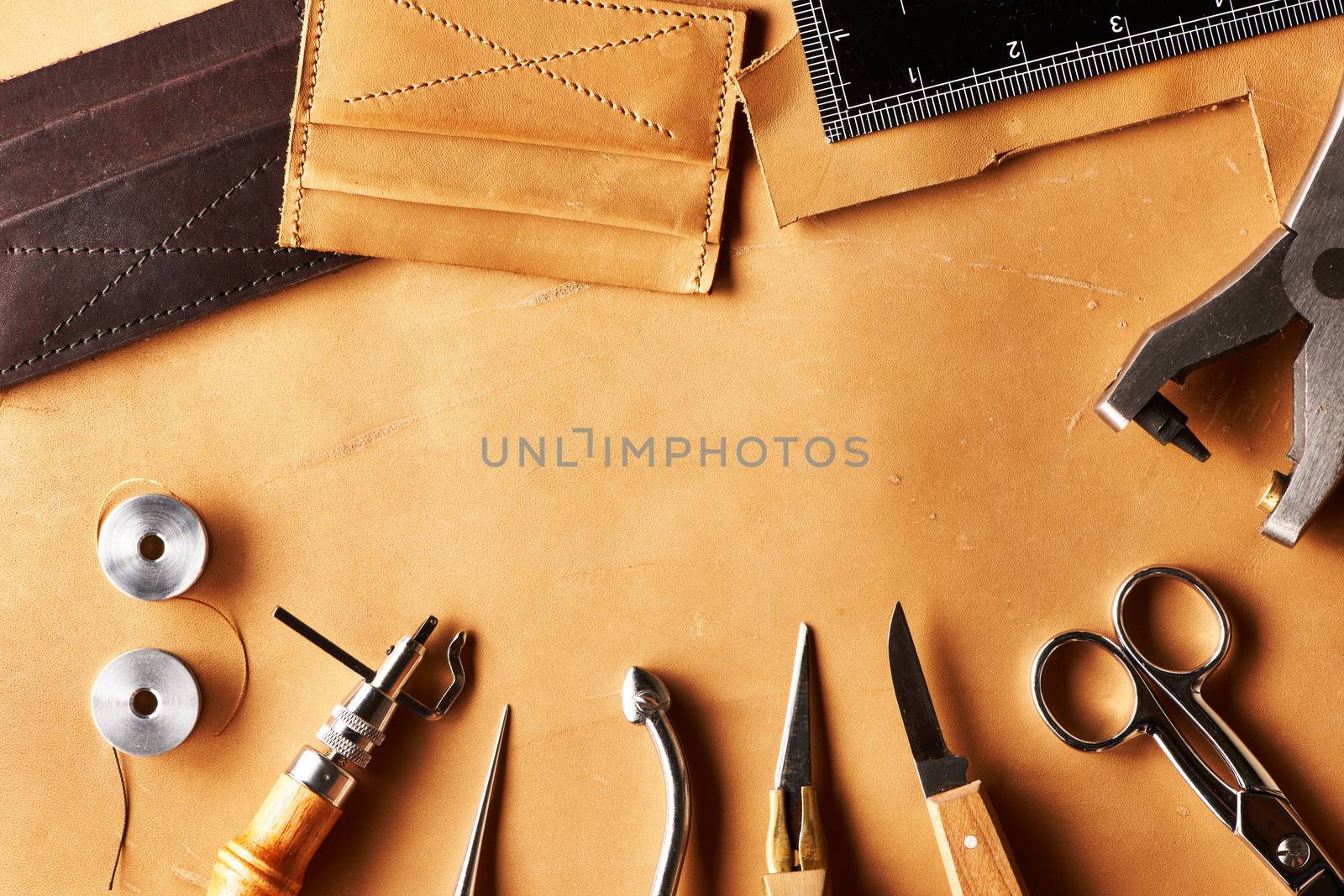 Leather crafting tools still life