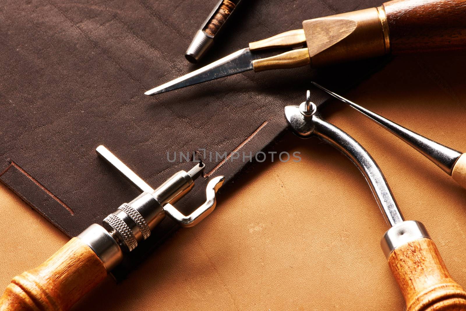 Leather crafting tools still life