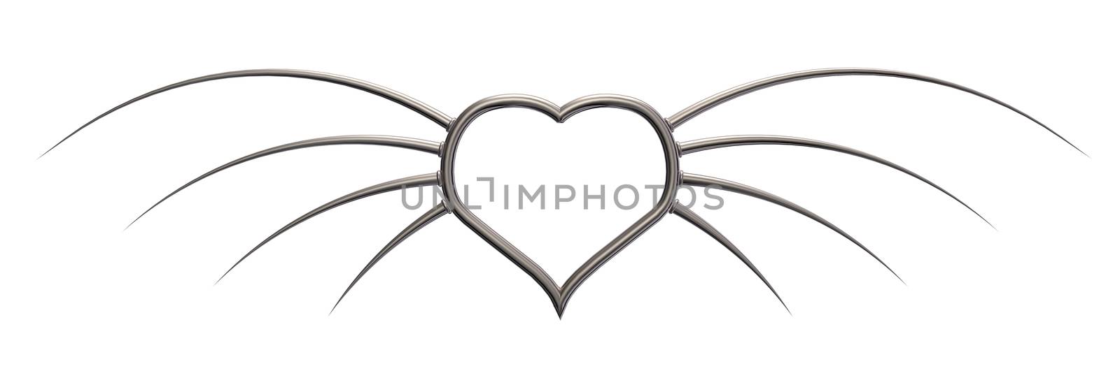 metal heart with prickle wings - 3d illustration