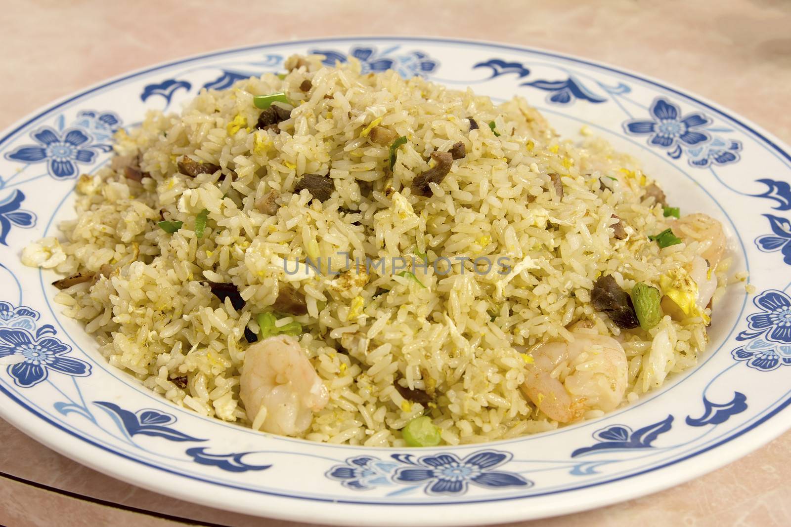 Chinese Yang Chow Fried Rice with Eggs Barbeque Pork and Shrimp