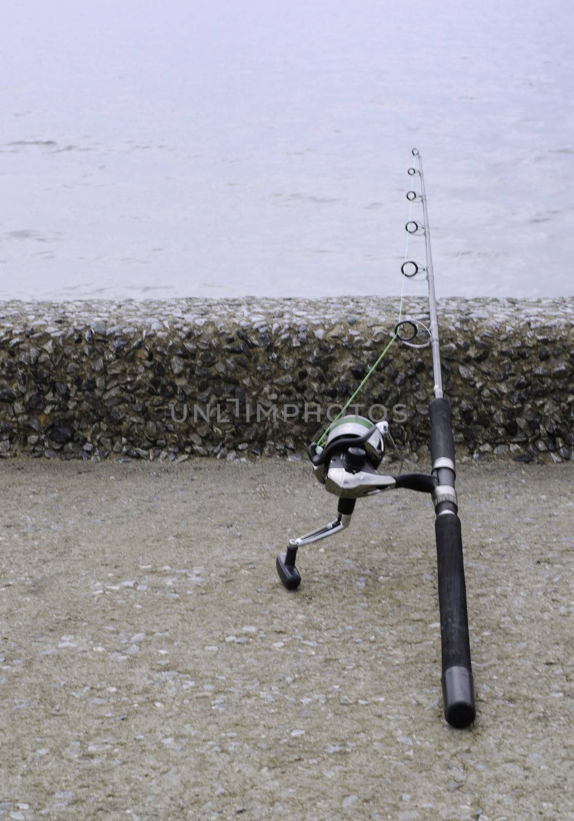 Handle rod and reel for saltwater fishing.