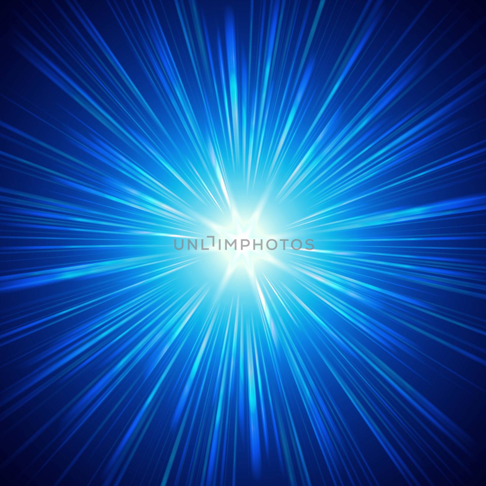 blue star with shining light rays, abstract background