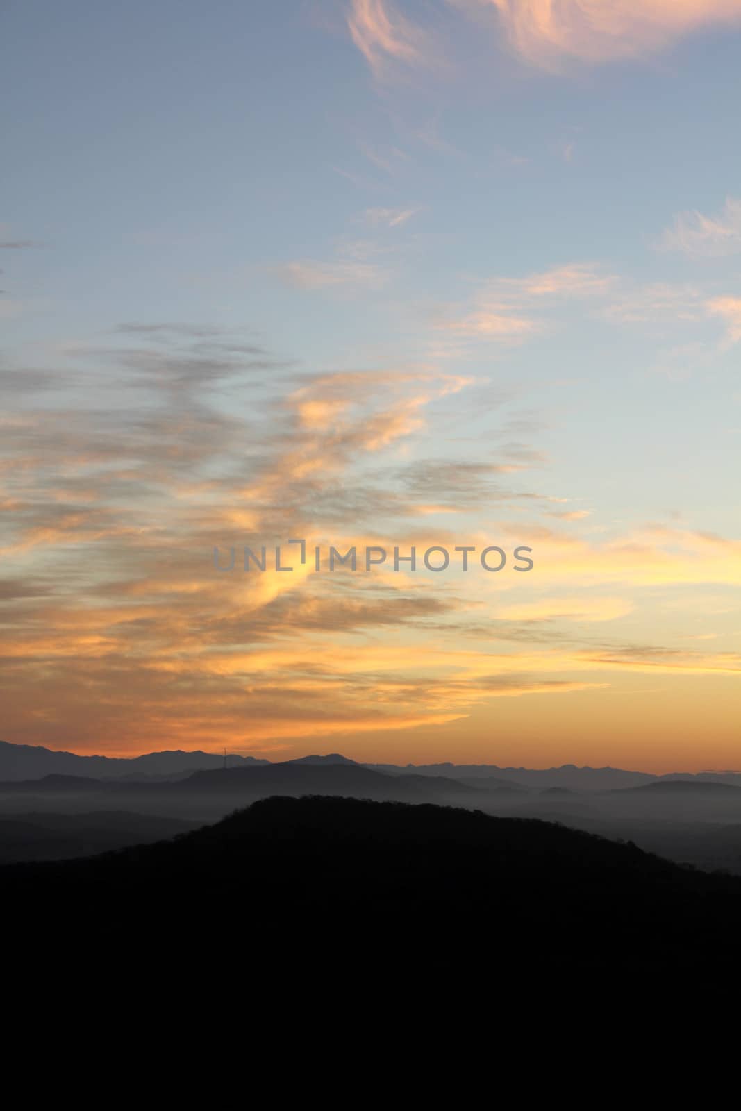 Dawn over the foothills of the Sierra Madre Occidental range near Mazatlan, Mexico