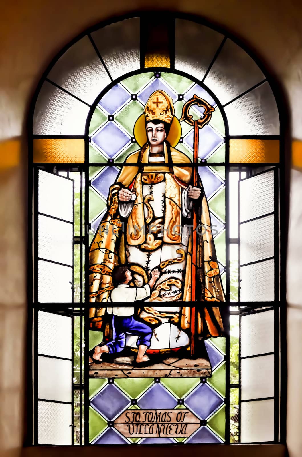 Stained glass depicting St. Tomas of Villanueva