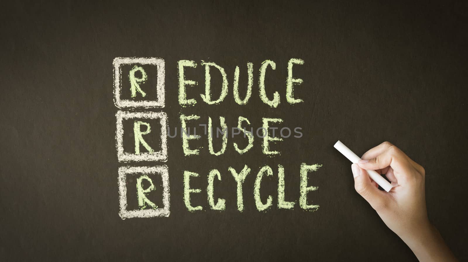 Reduce, Reuse, Recycle Chalk Drawing by kbuntu