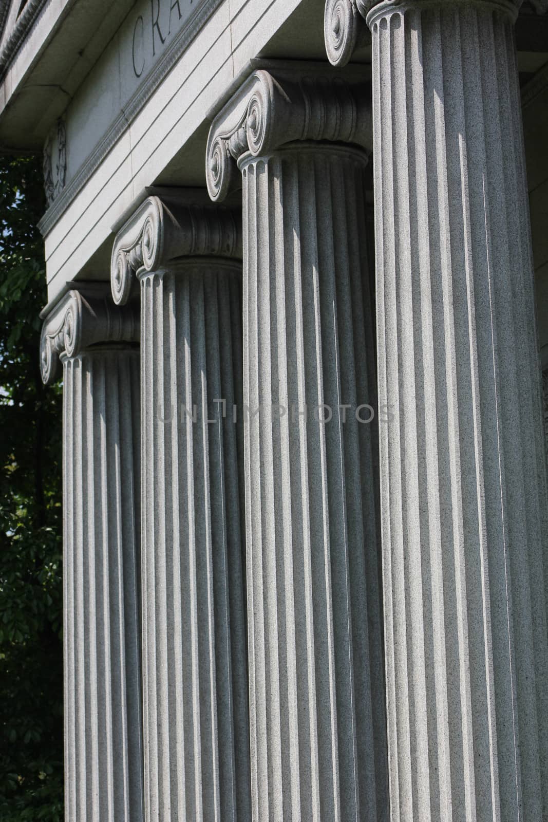 Stone ionic columns at Graceland Cemetery, Chicago, Illinois, USA