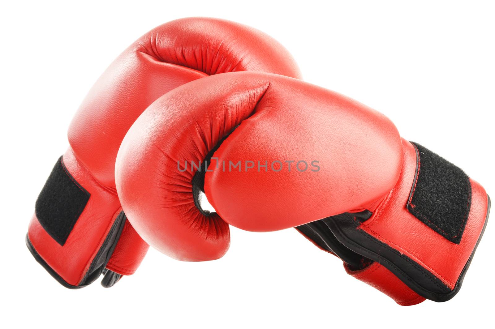 Pair of red leather boxing gloves isolated on white